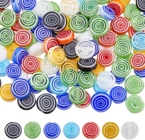 DICOSMETIC 120 Stück Millefiori Glasperlen 8mm Mosaik Glasperlen Flache Runde Glasblumenperlen Handgefertigte Blumenmusterperlen Für Armbänder Schmuckherstellung Bohrung: 0.5mm