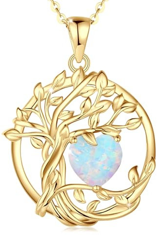 FANCIME Lebensbaum Opal Kette für Damen Gelbgold Vergoldet Baum des Lebens Opal Anhänger Halskette Schmuck Geschenke für Damen Frauen Mädchen, Kettenlänge: 40+5 cm