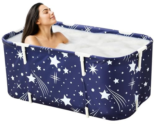 CROWNSHOP Portable Foldable bathtubs for Adults Freestanding Soaking Installation-Free Hot Bath Ice Bath Adult SPA for Student Home Camping (Blue M)