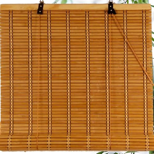 Natur Bambusrollo Verdunklungsrollo Bambus Rollo Für Aussenbereich Sonnenschutz Sichtschutz Rollo Seitenzugrollo, für Fenster und Türen, Anpassbar