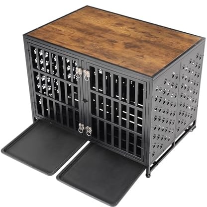 Robuste Hundebox, Doppeltür-Design, herausnehmbare Trennwände und Tablett, Universalräder, geeignet für den Innenbereich