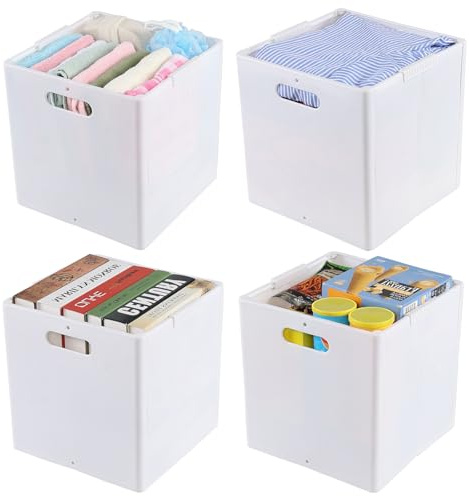 Yuright 4-Pack Collapsible Plastic Storage Cubes, Foldable Cube Storage Boxes, White