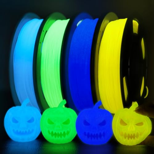 YOUSU Leucht filament TPU 1,75 mm, Glow TPU 95A, Glow in The Dark 3D-Drucker-Filament-Set, 250g, 4 Rollen, insgesamt 1 kg, Blau, Grün, Gelb, Lila