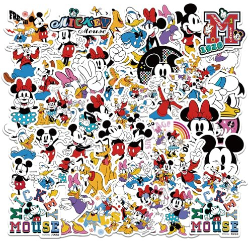 50Pcs Cute Mickey Mouse Sticker for Kids, Cartoon Waterproof Vinyl Decal for Teen Girl Water Bottle Skateboard Notebook Phone Guitar Bike