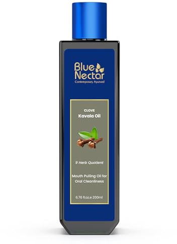 Blue Nectar Collutorio ayurvedico per la cura orale, olio di cocco naturale per la cura orale e alito fresco, collutorio senza alcol (9 erbe, 200 ml)