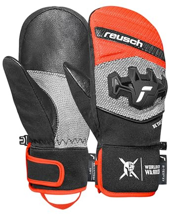 Reusch Worldcup Warrior R-TEX XT Junior Mitten – Warme Racing-Fäustlinge für Kinder & Jugendliche – Wasserdicht, Winddicht & atmungsaktiv – Mit Knöchelschutz, Fingerpolsterung & Ziegenleder-Innenhand