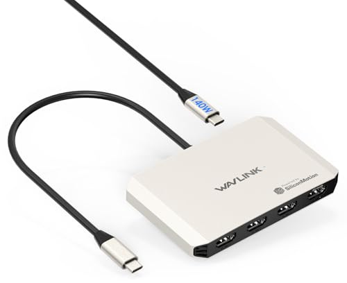 WAVLINK 4 Monitor-Dockingstation, Quad-Monitor-Adapter für M1/M2/M3/M4 macOS, 140 W PD-Eingang, 4 HDMI, Quad-4K-Ausgang, SMI-Treiber und Host-USB3.2 erforderlich