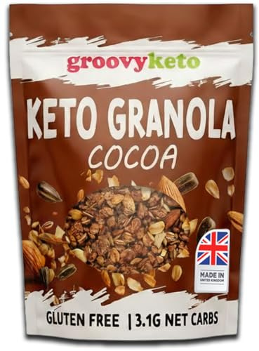 Groovy Keto Granola Low Carb, 3.1g Net Carbs | High Protein Breakfast Cereal | Keto Cereal | Sugar Free Gluten Free | Erythritol Stevia Sweetened | Plant Based | 360g Resealable Pouch (Cocoa)