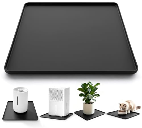 TOYANDONA Dehumidifier Drip Pan Mat 40x40cm: Non-Slip Silicone Tray with 1cm Raised Edge - Waterproof Leak-Proof Floor Protector for Humidifiers, Coffee Machines, Pet Bowls & Plants (Black)