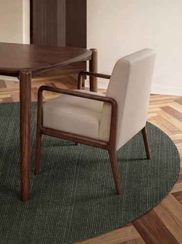 Ted Baker Wollteppich Croom - Natürlicher Wohnzimmerteppich Rund, 100% Wolle Naturteppich, Handgewebt & Zeitlos, Naturfaser Teppich für Wohnzimmer, Schlafzimmer, Esszimmer – Grün, Ø 160 cm