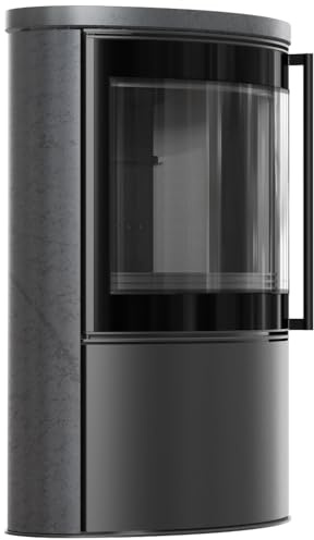 Stahlfreistehenderofen BJORN Ø 150 7kW dekorative Speicherkeramik GRAFITE SATIN Keramikabdeckung; schwarze Thermotec