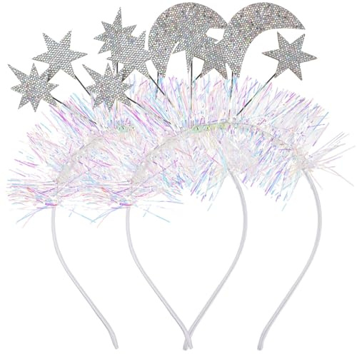 HINTRMENT 2 Stück pack Stern Mond Haarreif aus Kunststoff in Silber mit Leichtem Gewicht und Dekorativem Effekt für Partyzubehör und Valentinstagspartys
