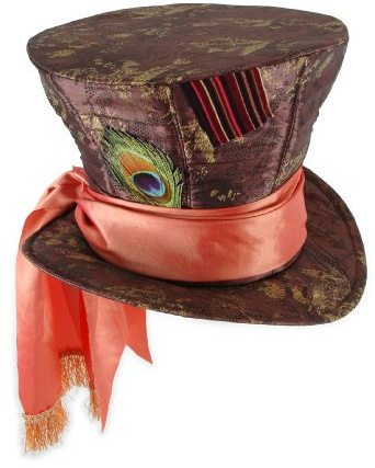 elope Disney Mad Hatter Top Hat - Adjustable Hat with Peacock Feather and Satin Scarf, Officially Licensed - Brown