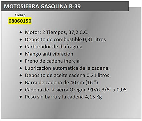 Motosierra Gasolina Papillon 37.2 C.C. / 40 cm R-39