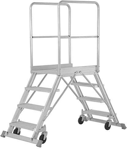 Hymer Podesttreppe fahrbar, beidseitig begehbar, Podestgröße 600x800 mm, 2x4 Stufen, Standhöhe 0,95 m, Gewicht 40 kg