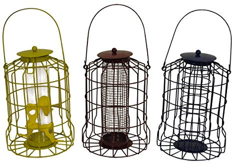 Pack of 3 x Squirrel Proof Hanging Wild Bird Feeders - Nut, Seed & Fat Ball Bird Feeder Cage