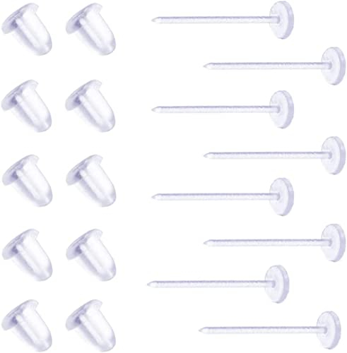 Cooplay 200 Paar (400 Stück) 3 mm unsichtbare Kunststoff-Ohrringe, blanko, Stecknadeln, kleine Kopfstücke, DIY-Zubehör, Rückpfosten, Ohrmutter-Pads, nickelfrei