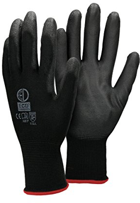 ECD Germany 12 Paar Arbeitshandschuhe mit PU-Beschichtung, Größe 7-S, Schwarz, atmungsaktiv, rutschfest, robust, Mechanikerhandschuhe Montagehandschuhe Schutzhandschuhe Gartenhandschuhe Handschuhe