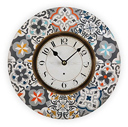 Versa Alfama Reloj de Pared Decorativo para la Cocina, el Salón, el Comedor o la Habitación, Medidas (Al x L x An) 29 x 4 x 29 cm, Madera MDF, Color Gris y Azul