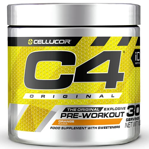 Poudre pré-entraînement C4 Original - éclats d'orange | boisson énergisante pré-entraînement sans sucre pour homme/femme | 150 mg de caféine + bêta-alanine + monohydrate de créatine | 30 portions