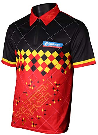 Unicorn Darts Herren Offizielles 2019 Dimitri Van Den Bergh Shirt XXXX-Large Schwarz/Rot/Gelb