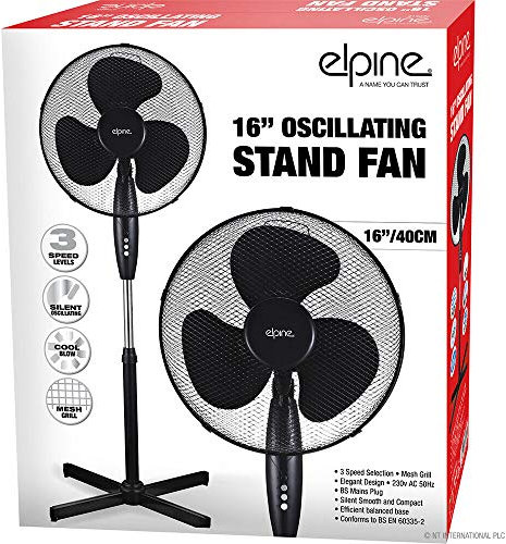 BARGAINS-Galore® 16 Oscillating Stand Fan - Black - 3 Speeds - Low Noise - Modern Design - Home Office