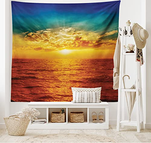 ABAKUHAUS Exotisch Wandteppich und Tagesdecke, Sonnenuntergang am Meer Wolken aus Weiches Mikrofaser Stoff Waschbar ohne Verblassen Digitaldruck, 230 x 140 cm,Tan