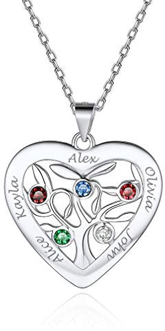 Custom4U Collier Femme Personnalisé 5 Prénoms avec Pierre de Naissance Argent 925