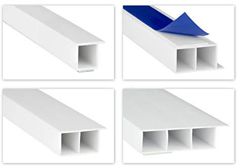 Listones de recubrimiento HEXIM para ventanas/PVC 15mm - perfiles de cámara hueca, opcionalmente con cinta adhesiva espuma (autoadhesiva) y saliente - 2 metros por listón (60x15mm, HJ 264)