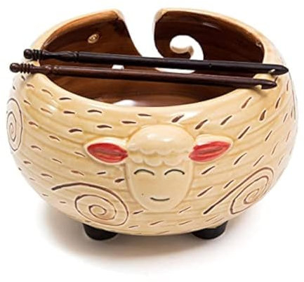 Eunoia Handmade Ceramic Knitting Yarn Bowl 7 x 4 Extra: wooden hook and travel bag