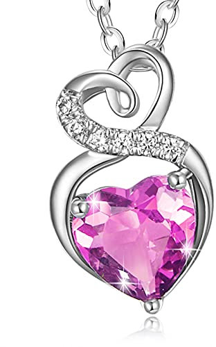 FANCIME Collana Donna Cuore in Argento Sterling 925 Tormalina Rosa Collana Regalo per Lei Mamma Moglie Fidanzata Compleanno Anniversario Lunghezza della catena 40+5CM