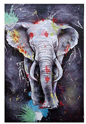 Mendler Peinture à l'huile éléfant HWC-H25 peinte à la main 150x100cm