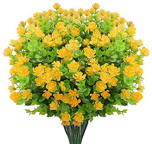 Boic 10 Bündel Künstliche Blumen, Kunstblumen Für Außen, Künstliche Blumen Outdoor Uv-beständige Kunstblumen Wie Echt Balkonpflanzen Für Innen Außenbereich Garten (Gelb)