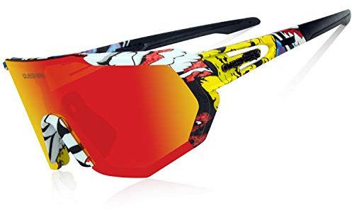 Queshark Fahrradbrille,TR90 Unbreakable Frame Polarisierte Sport Sonnenbrille,Fahrradbrille für Männer Frauen mit 5 Wechselobjektiven,zum Fahren Angeln Glof Baseball Laufen