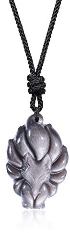 COAI Geschenkideen Unisex Neunschwänziger Fuchs Anhänger aus Silbernem Obsidian Glückskette