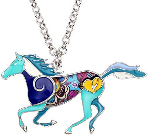 NEWEI Collana Cavallo Smalto Pendente Cavalli Gioielli Donna Ragazza Cavallo Amante Idee Regalo Compleanno (Blu)