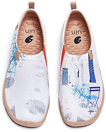 UIN Blue Silence Damen Painted Slip On Schuhe Reiseschuhe Lässiger Fashional Sneaker Segelschuhe Canvas Blau(41)