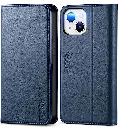 TUCCH Hülle für iPhone 13 Handyhülle Kratzfest Case [TPU] [Kartenfächer] [Standfunktion] Stoßfeste Schutzhülle, Bookcase kompatibel mit iPhone 13 5G 2021 (6,1 Zoll) Dunkelblau