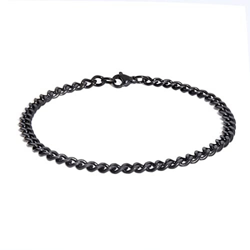 Made by Nami Herren-Armband aus Edelstahl - Silber-Armband Männer in versch. Größen & Farben - Cuban Link Armkette - Dezenter Herren-Schmuck - Geschenk-Idee für Ihn (Schwarz, 18cm, 4mm)
