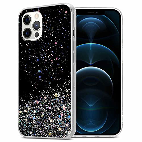 Cadorabo Hülle kompatibel mit Apple iPhone 12 PRO MAX Rundumschutz TPU Silikon Case Mädchen Glitzer Strass Design Slim Kratzfest Weiche Gummi Bling Schutzhülle für iPhone 12 PRO MAX in Schwarz