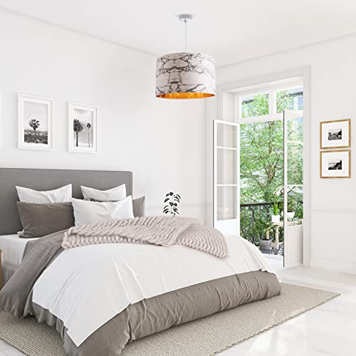 Paco Home Deckenlampe Wohnzimmer Pendelleuchte Esstisch Schlafzimmerlampe Lampenschirm Stoff Modern Abstrakt E27 Lampe, Farbe:Design 1 (Ø45,5 cm), Leuchtenart/Farbe:Pendelleuchte - Weiß