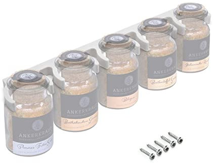 Mobilefox Gewürzregal Wandhalterung Gewürze Schrankhalter passend für 5 Ankerkraut Korkengläser Gewürzgläser Weiß