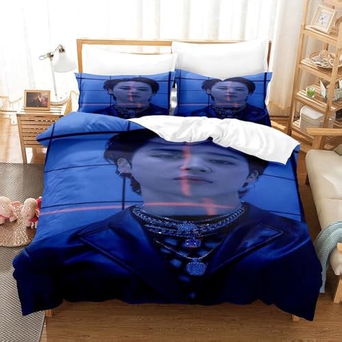 Enfunt-Home Kpop Boys Bettwäsche Set 135x200cm Mikrofaser - 3D Digital Print Bettbezug und 1 Kissenbezug 80x80cm for Suga Jimin Jin Jung Jook J-Hope Rap-Monster V