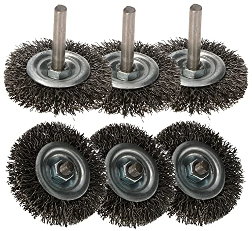 KOTARBAU® 6er Set Scheibenbürste 50 mm mit Rundschaft gewellter Stahldraht für Bohrmaschinen