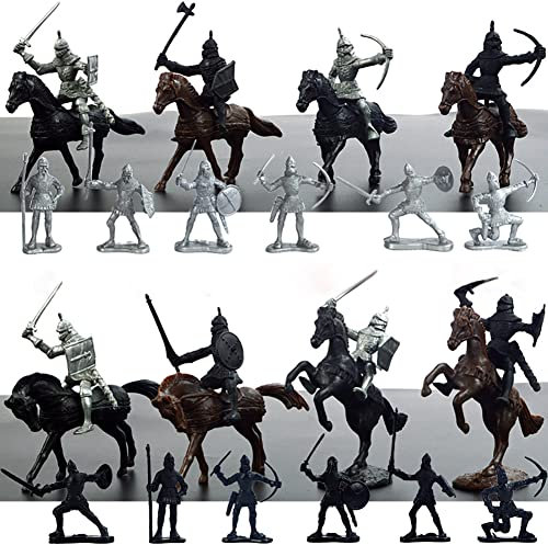 BYNYXI 28 Stück Mittelalter Spielzeugsoldat Figuren, 5-7cm Armee Soldaten Militärfiguren Archaische Warriors Horses Soldiers Plastik Mittelalterliche Ritter Spielzeug für Kinder Jungen Geschenk