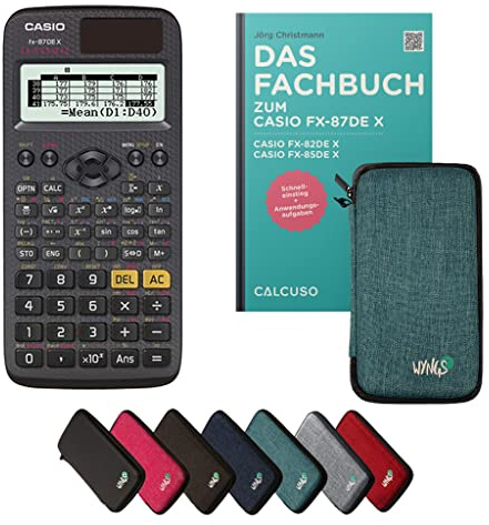 Casio fx-87DE X inkl. Schutztasche Türkis & Fachbuch (80 Seiten, DIN A5) – Wissenschaftlicher Rechner – Smart Set