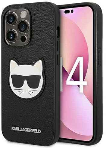 KARL LAGERFELD KLHCP14LSAPCHK hülle für iPhone 14 Pro 6,1 hardcase schwarz/Black Saffiano Choupette Head Patch
