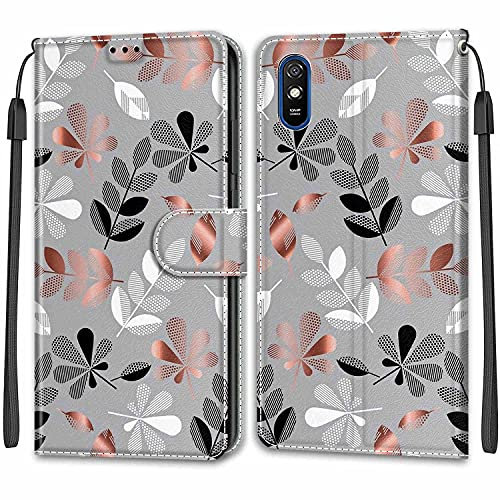 Feyten Kompatibel mit Xiaomi Redmi 9A Hülle, Handyhülle Xiaomi Redmi 9A, Handytasche PU Leder Klappbar Schutzhülle Wallet Kartenfach Magnet Klapphülle Case Brieftasche Lederhülle (Laub)