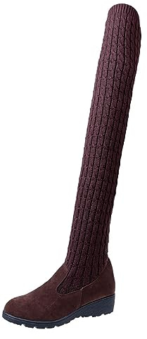 Battnot Overknees Stiefel Damen Boots Schnürstiefel Frauen Kniehoch Langschaft Blockabsatz Elastisch Stiefeletten Damen overknees high Heels Langschaft Stiefeletten Damen Schwarz Strick Lang Stiefel