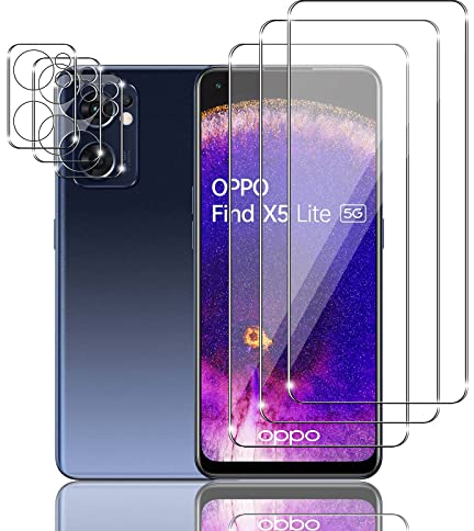 Widrt 3+3 Pièces Verre Trempé pour Oppo Find X5 Lite 5G, 3 Pièces Verre Trempé Film Protection écran et 3 Pièces Caméra Arrière Protecteur, Dureté 9H Glass, HD Transparent, Sans Bulles